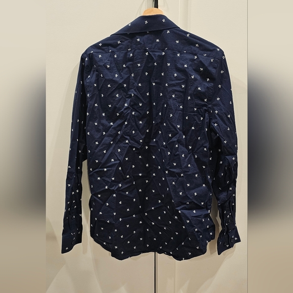 Express Dark Blue Patterned Button Down - Picture 2 of 5